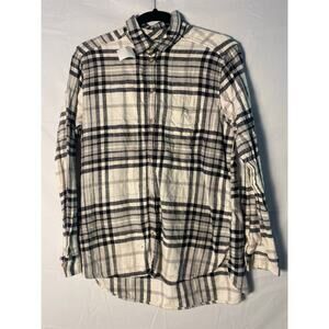 American Eagle Black White Plaid Boyfriend Flannel Button Up Shirt Womens Large